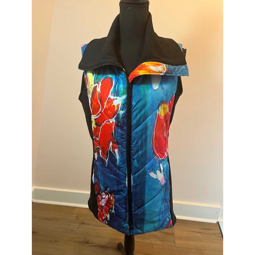 UBU Pack Your Personality Floral Quilted Puffer Vest Blue Red M Wearable Art